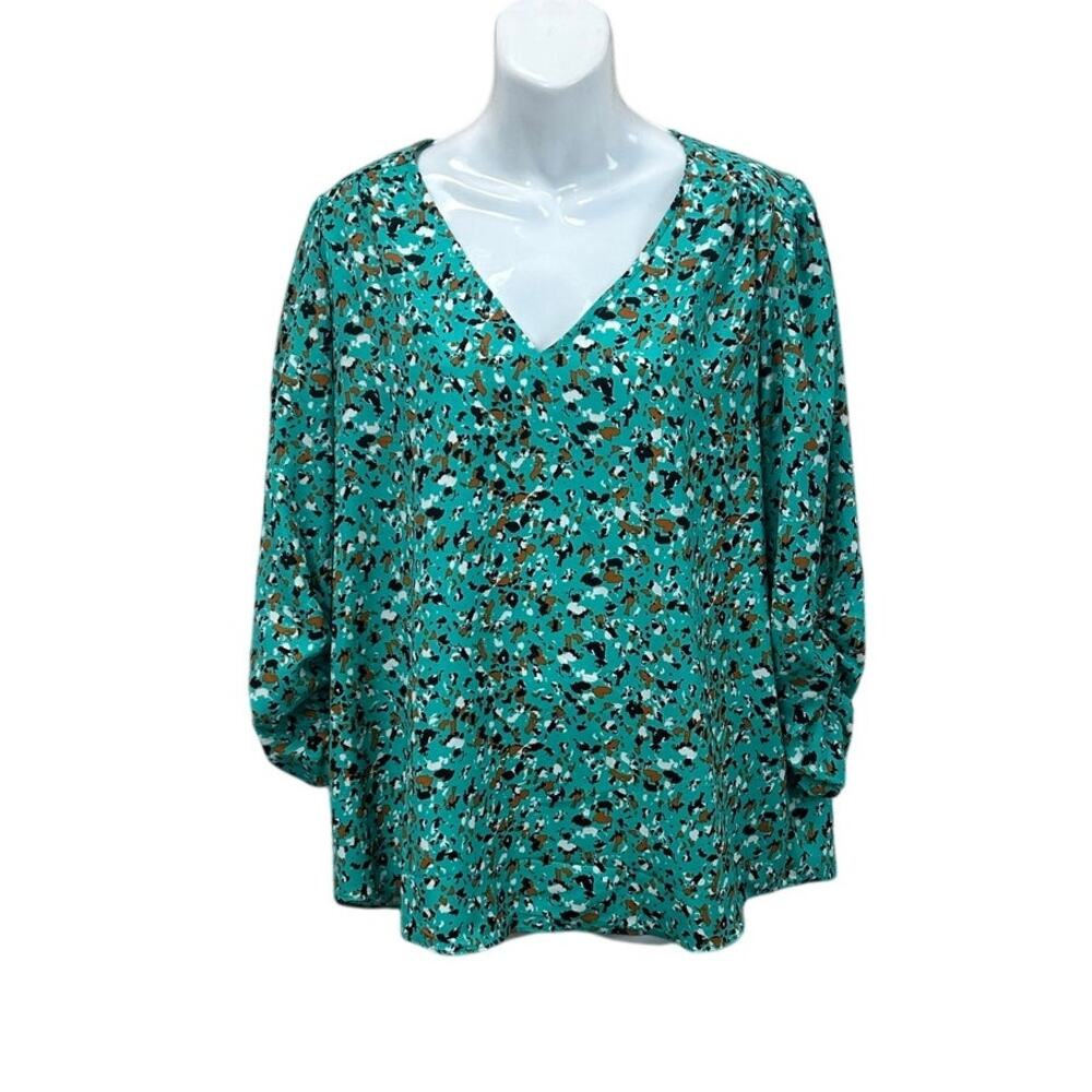 Joie multicolor V-neck floral blouse with ruched sleeves NWOT size XL